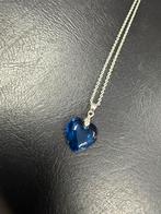 Blauwe Kristal Hart Ketting Zilver, Met hanger, Blauw, Ophalen of Verzenden, Zo goed als nieuw