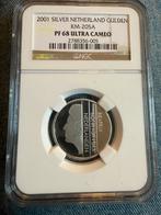 2001 zilveren gulden PF68 ULTRA CAMEO, Postzegels en Munten, Munten | Nederland, 1 gulden, Koningin Beatrix, Zilver, Ophalen of Verzenden