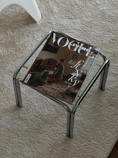 Vintage space age chroom bijzettafeltje, Huis en Inrichting, Tafels | Bijzettafels, Zo goed als nieuw, Rond, Minder dan 55 cm
