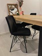 Houten eettafel met zwarte stoffen stoelen, Huis en Inrichting, Stoelen, Ophalen, Gebruikt, Zwart, Vier