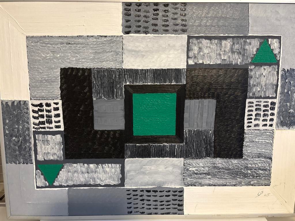 Geometrisch schilderij, olie op karton, Ophalen of Verzenden