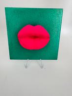 Decoratietegeltje lippen 10x10cm metallic groen/fluo roze, Verzenden, Nieuw