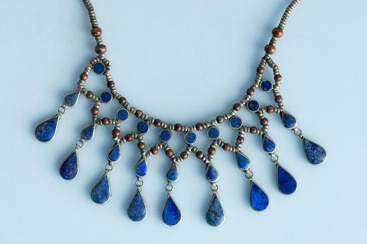 Lapis Lazuli mooie etnische Afghaanse ketting met druppels, Sieraden, Tassen en Uiterlijk, Kettingen, Gebruikt, Steen of Mineraal