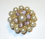 Vintage mooie kristallen broche met parelkralen., Ophalen of Verzenden, Roze, Overige materialen
