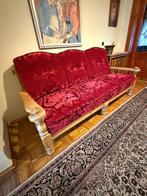 Rustieke bank met twee fauteuils, eiken en fluweel, Huis en Inrichting, Ophalen, Gebruikt