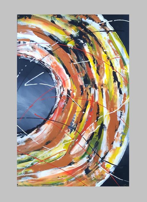 schilderij abstract op canvas zwart/ multi kleuren NR 119, Antiek en Kunst, Kunst | Schilderijen | Abstract, Ophalen of Verzenden