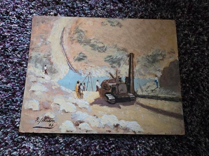 P. Johnson - Aanleg Pijpleiding in Perzië (1956), Antiek en Kunst, Kunst | Schilderijen | Klassiek, Ophalen of Verzenden