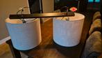 Plafondlampen dubbel naturel beige, basis rvs zwart, Huis en Inrichting, Ophalen, Zo goed als nieuw, Beige, Rond