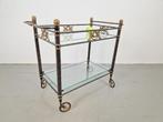 Vintage regency messing metaal bar cart drank trolley goud, Huis en Inrichting, Barren, N, N, Ophalen of Verzenden, Zo goed als nieuw