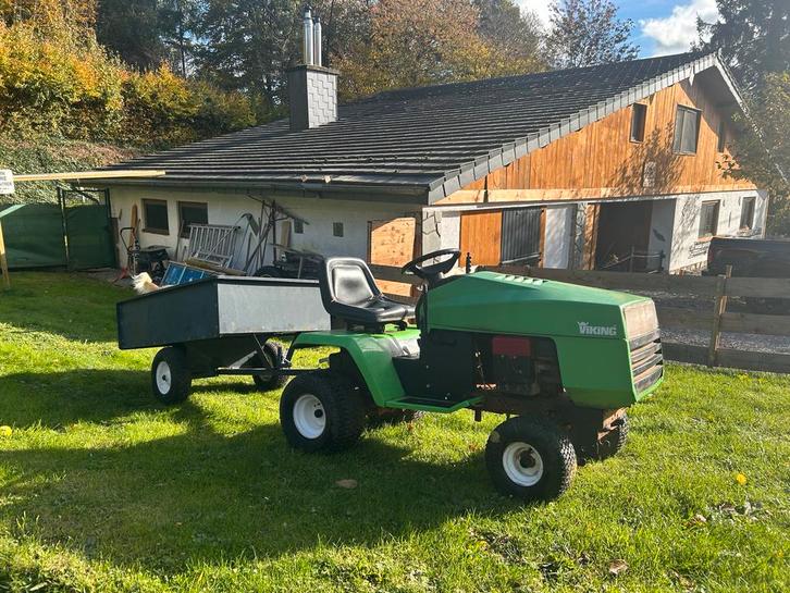 Viking/stihl Zitmaaier met Aanhanger - Goed Onderhouden!, Tuin en Terras, Grasmaaiers, Gebruikt, Benzine-grasmaaier, 50 cm of meer