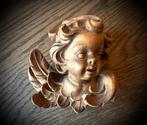 Cherubijn Engel Putti Handgesneden antiek hout wand beeldje, Antiek en Kunst, Verzenden