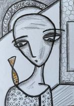 Abstracte tekening surrealistisch potlood origineel, Ophalen of Verzenden