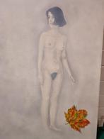 schilderij naakte vrouw met eikenblad, Ophalen of Verzenden