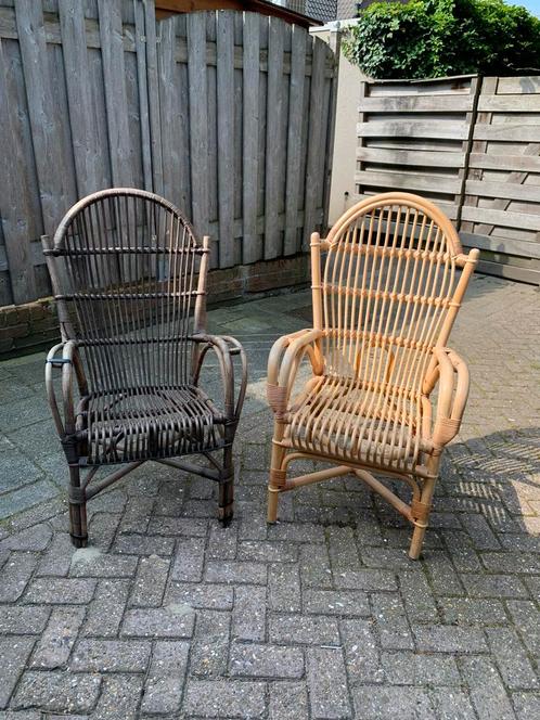 2x Vintage rotan stoelen uit de jaren '50 tot 70, Antiek en Kunst, Antiek | Meubels | Stoelen en Banken, Ophalen of Verzenden
