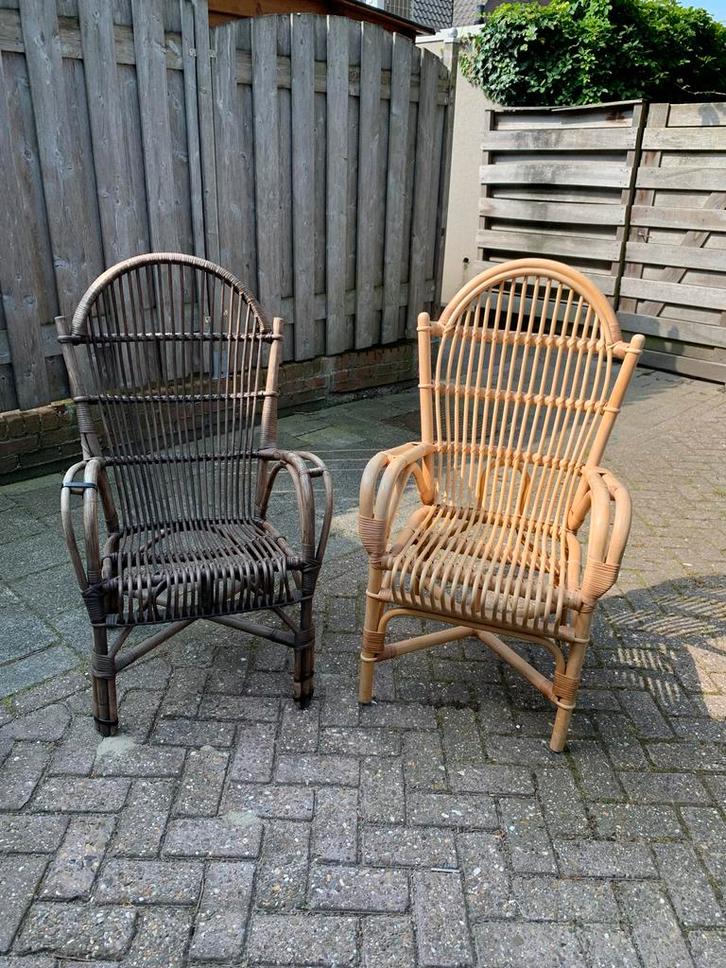 2x Vintage rotan stoelen uit de jaren '50 tot 70, Antiek en Kunst, Antiek | Meubels | Stoelen en Banken, Ophalen of Verzenden