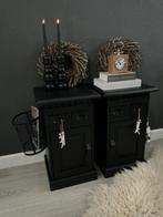 Nachtkastjes Black & Wood & Tuigleer Kastjes, Ophalen of Verzenden, Zo goed als nieuw, Minder dan 45 cm