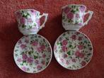 Kop en schotel BETA fine porcelain 2x brocante roze roosjes, Ophalen, Gebruikt, Kop en/of schotel