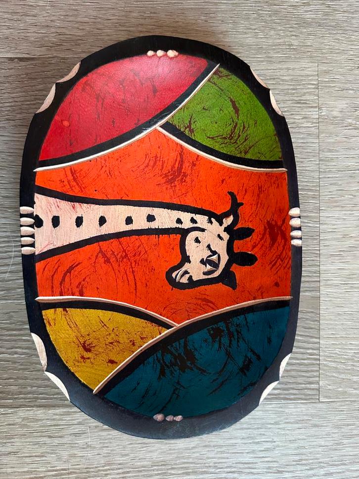 Handgeschilderde Afrikaanse Houten Schaal, Antiek en Kunst, Kunst | Niet-Westerse kunst, Ophalen of Verzenden