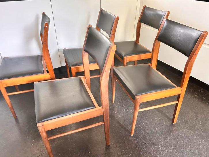 5 retro vintage design stoelen, Huis en Inrichting, Stoelen, Zo goed als nieuw, Hout, Zwart, Ophalen