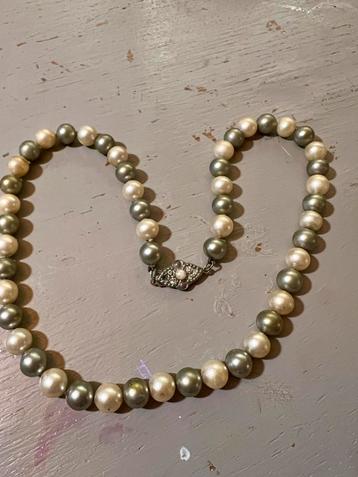Vintage antiek parelketting ketting strass verzilverd slotje beschikbaar voor biedingen
