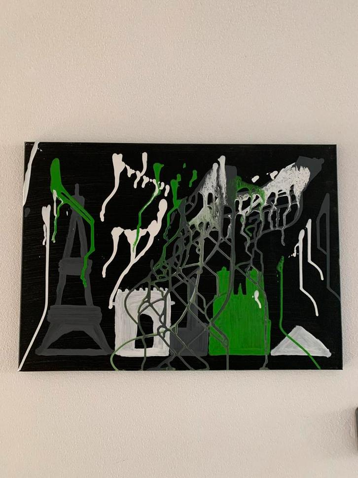 Abstract Parijs Schilderij Handgeschilderd, Antiek en Kunst, Kunst | Schilderijen | Abstract, Ophalen of Verzenden