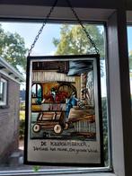 Vintage glas in lood hangraampje "De kaarsemaaker", Gebruikt, Minder dan 80 cm, Overige typen, Ophalen of Verzenden
