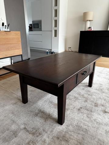 Solid Wood Coffee Table – Dark Finish with Storage Drawer beschikbaar voor biedingen