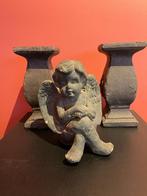 Kandelaars met engel, Huis en Inrichting, Woonaccessoires | Kandelaars en Kaarsen, Overige materialen, Gebruikt, Bruin, Ophalen of Verzenden