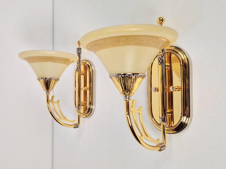 Set art nouveau messing Bejorama SL lighting wandlamp Spain, Huis en Inrichting, Lampen | Wandlampen, Zo goed als nieuw, Glas