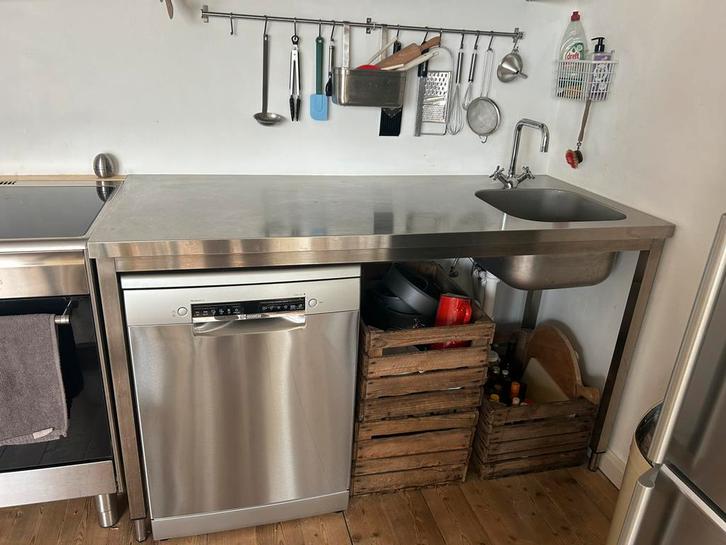 RVS cheftafel - Spoelbak rechts - zonder onderschap - gastro, Huis en Inrichting, Keuken | Keukenelementen, Gebruikt, Minder dan 100 cm