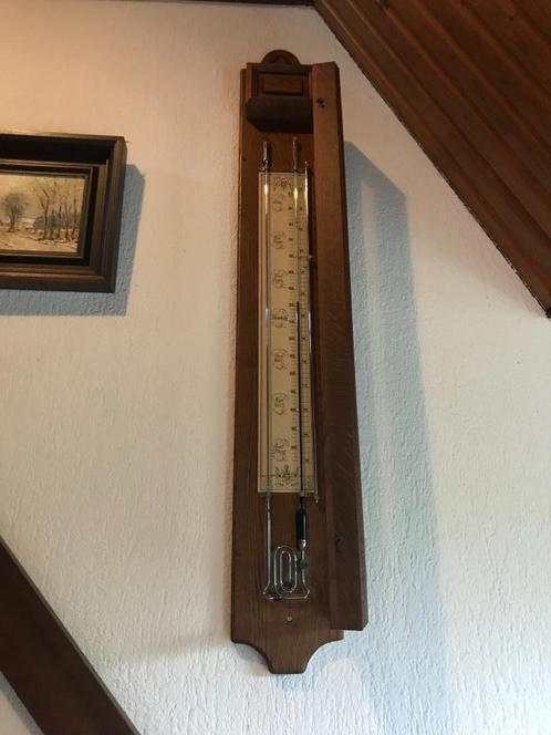 Stijlvolle grote  oude echt hout/glas contra barometer 125cm, Audio, Tv en Foto, Weerstations en Barometers, Gebruikt, Barometer
