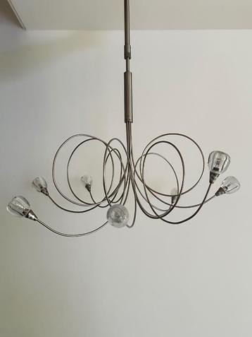 Moderne plafondlamp met RVS armen en glazen kapjes beschikbaar voor biedingen