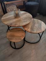 Ronde Set van mangohout salontafeltjes, Huis en Inrichting, 50 tot 100 cm, Rond, Ophalen of Verzenden, Zo goed als nieuw