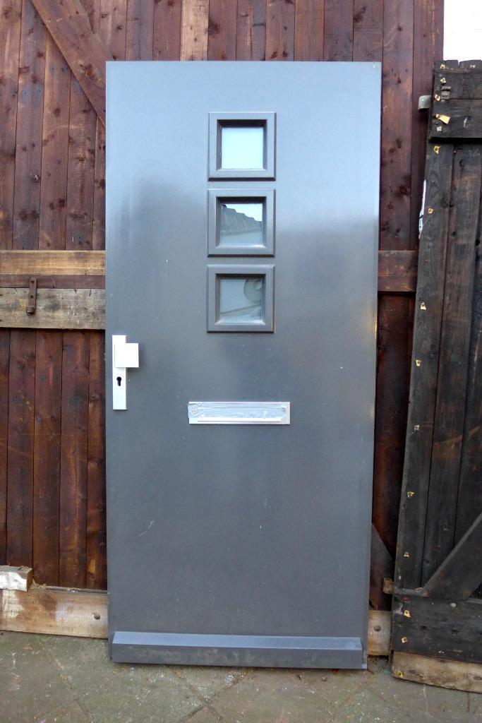 hardhouten voordeur, Doe-het-zelf en Verbouw, Deuren en Horren, Gebruikt, Buitendeur, 200 tot 215 cm, 80 tot 100 cm, Glas, Hout