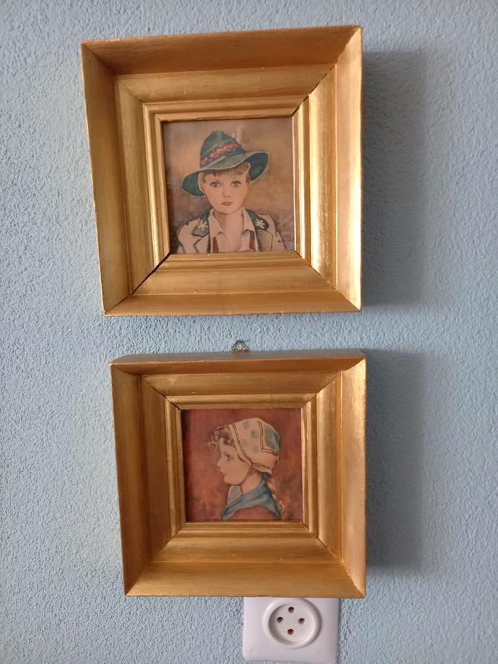 2 oude portretten meisje en jongen, Antiek en Kunst, Kunst | Schilderijen | Klassiek, Ophalen of Verzenden