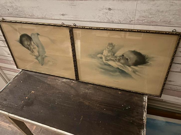 Grote oude Bessie Peage lijsten schilderen tekeningen, Antiek en Kunst, Curiosa en Brocante, Ophalen of Verzenden