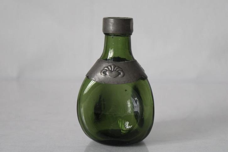 Groene elixer karaf Leerdam met tinbeslag Gero, jaren ´30, Antiek en Kunst, Antiek | Glas en Kristal, Ophalen of Verzenden