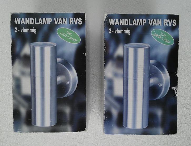 Wandlampen RVS LED 2x voor buiten of binnen, Tuin en Terras, Buitenverlichting, Zo goed als nieuw, Wandlamp, Rvs, Minder dan 50 watt