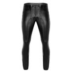 Zwarte kunstleren heren broek wetlook mannen strakke M L XL, Verzenden, Nieuw, Zwart