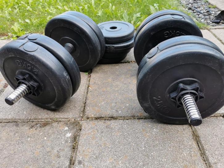Dumbbells 24 kg Halterschijven Halterset, Sport en Fitness, Fitnessmaterialen, Zo goed als nieuw, Dumbbell, Armen, Benen, Borst