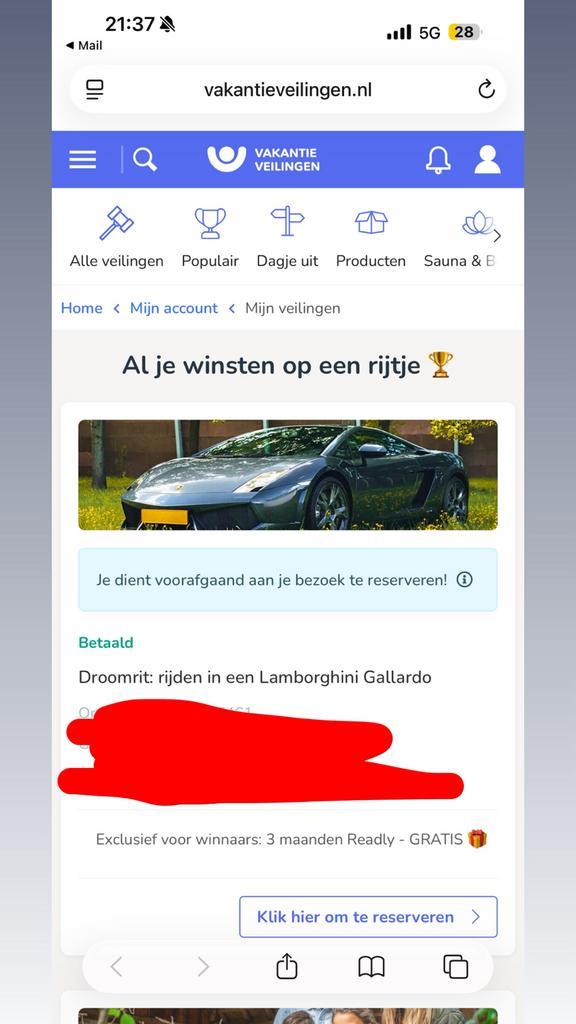 Lamborghini rit, Tickets en Kaartjes, Kortingen en Cadeaubonnen, Eén persoon, Overige soorten