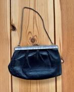 Vintage tas kniptas / clutch - zwart leer met parelmoer, Ophalen of Verzenden, Gebruikt, Zwart