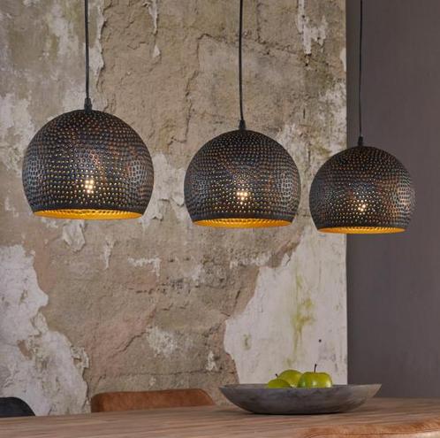 Industriële hanglamp - 3 stuks, Huis en Inrichting, Lampen | Hanglampen, Zo goed als nieuw, Minder dan 50 cm, Metaal, Ophalen