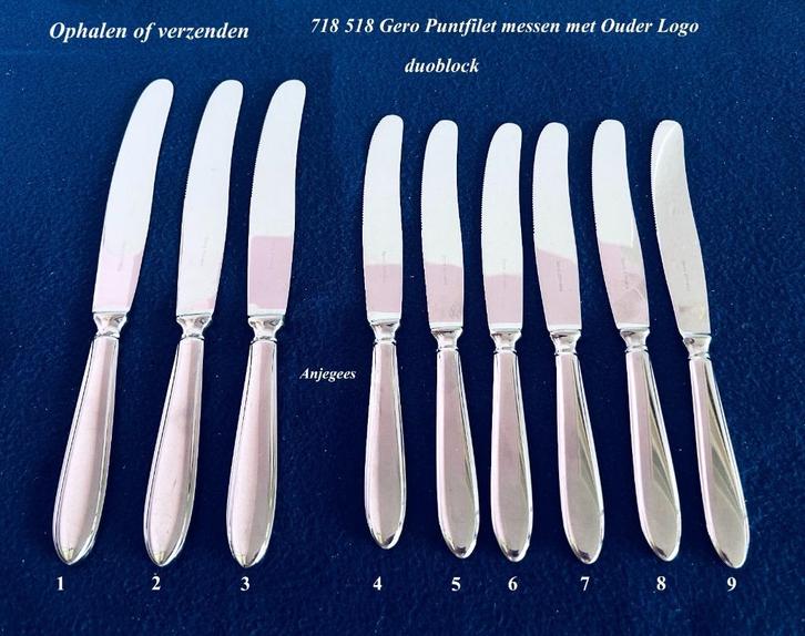 9x Mes € 5 per stuk  Gero Zilmeta Oud Logo Punt 718  518, Antiek en Kunst, Antiek | Bestek, Ophalen