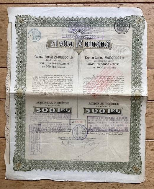 Originele historische aandelen ASTRA ROMANA 1927, Postzegels en Munten, Aandelen en Waardepapieren, Aandeel, 1920 tot 1950, Ophalen