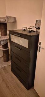 BRIMNES Ladekast met 4 lades, zwart/frosted glas, 78x124 cm, Huis en Inrichting, Kasten | Ladekasten, Ophalen, Gebruikt, 100 tot 150 cm