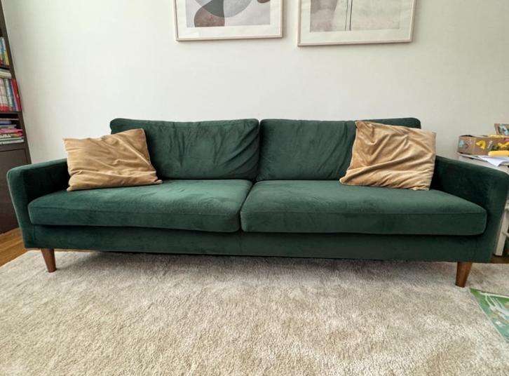 Bank velour 3 zits, Huis en Inrichting, Banken | Sofa's en Chaises Longues, Gebruikt, Tweepersoons, 200 tot 250 cm, 75 tot 100 cm