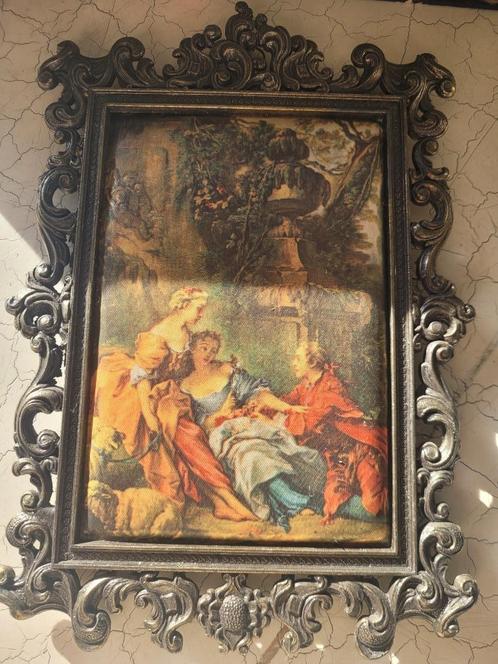 barokke koperen lijst met stoffen afbeelding, Antiek en Kunst, Curiosa en Brocante, Ophalen of Verzenden