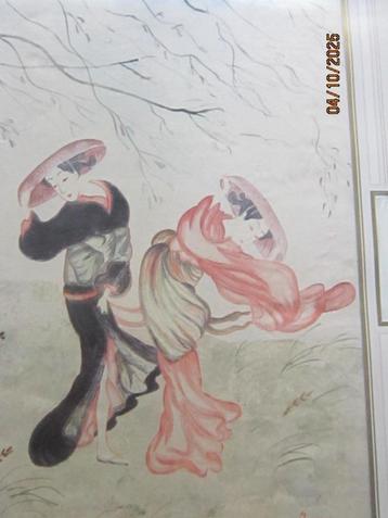 Mooie Chinees/Japanse prent/Aquarel Signering GARNIERS  beschikbaar voor biedingen