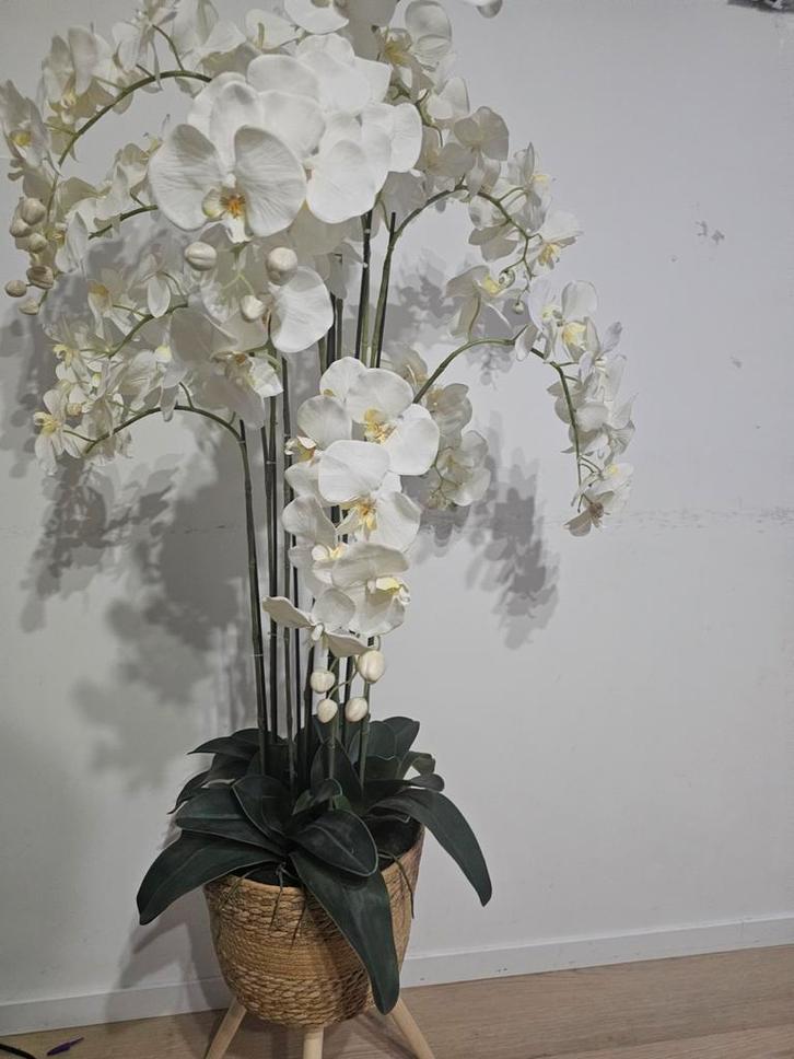 Grote kunstorchidee in decoratieve mand, Huis en Inrichting, Woonaccessoires | Kunstplanten en Kunstbloemen, Zo goed als nieuw